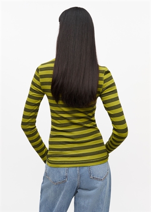 Striped soft cotton rib long sleeve tee Golden Cypress T4189 Ganni 